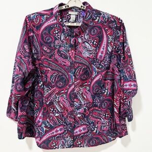 Catherines Paisley Button Down Shirt Womens‎ Size 3X Petite Pink and Blue Dark
